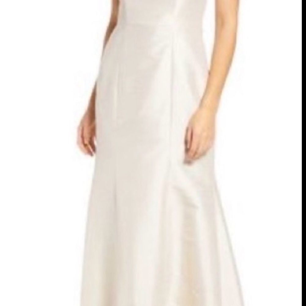 NWT ALFRED SUNG champagne Maxi Dress Jewel Neck bow accent Open-Back  SZ10 - Picture 3 of 16